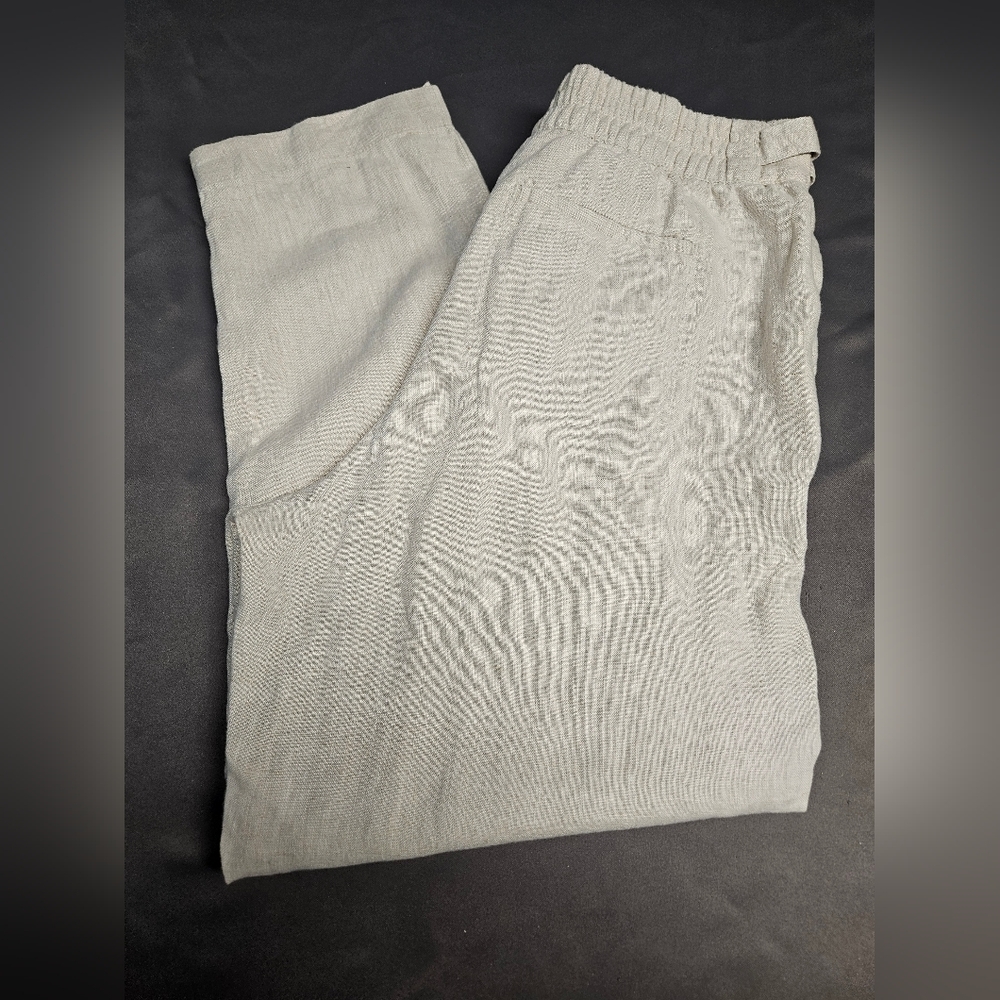 Athleta Voyager Linen Pants Womens 12 Beige Cropped Pockets